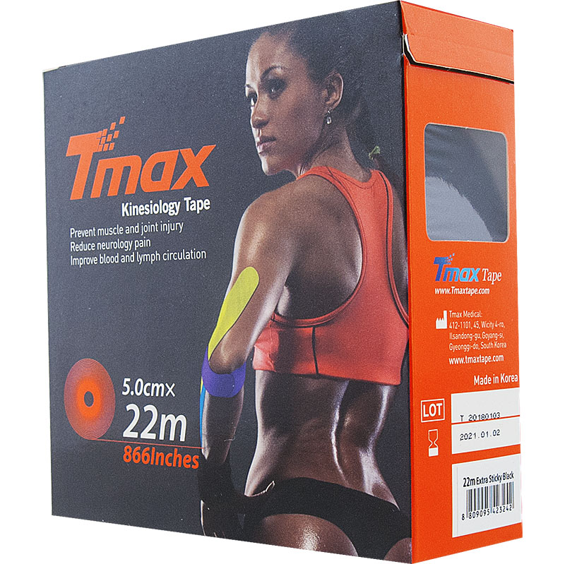 Тейп кинезиологический TMAX Extra Sticky, размер 5 см x 22 м, Цвет Черный