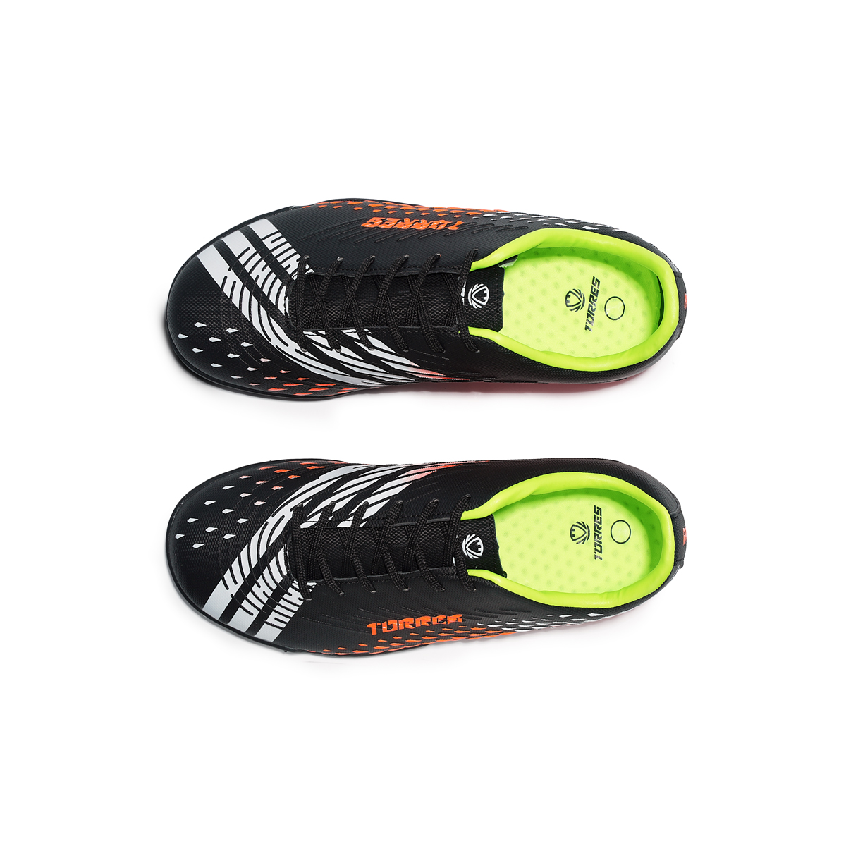 Бутсы зальные детские TORRES RAYO KID, Размер 28, Цвет Черный/Оранжевый/Белый