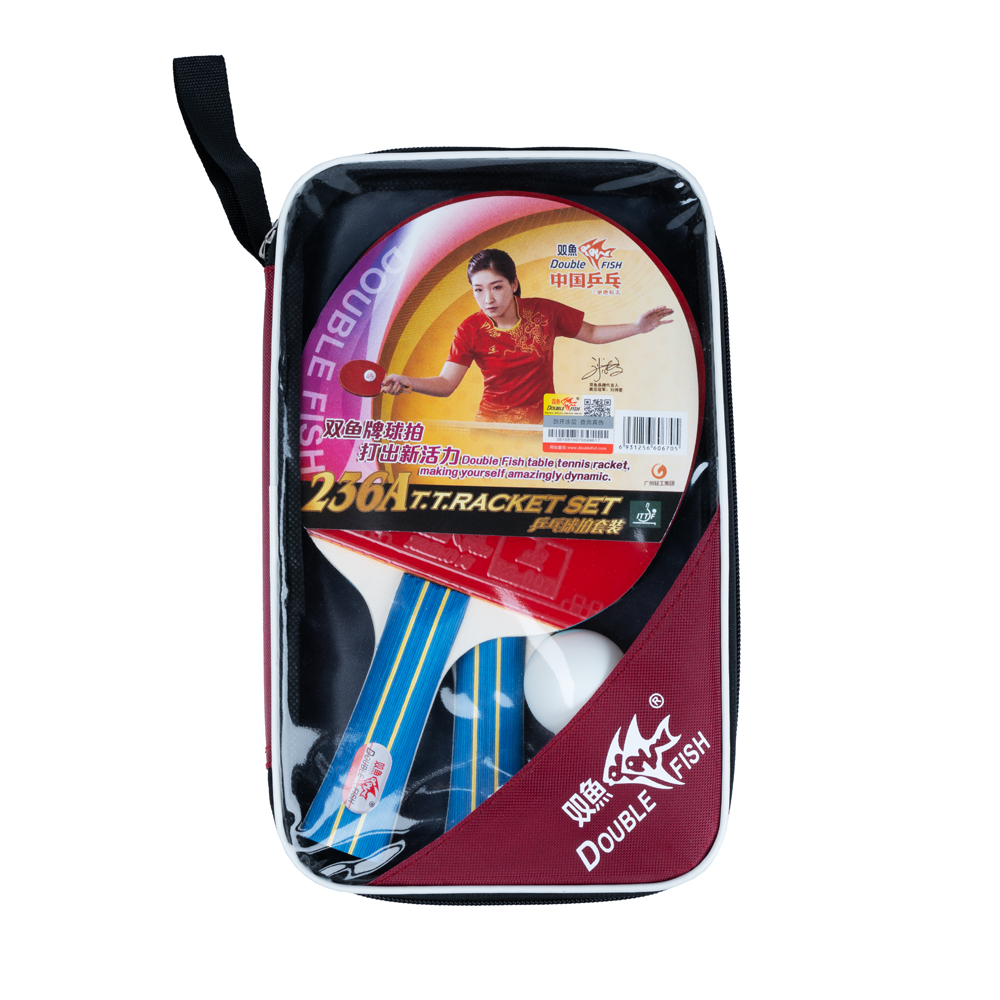 Набор для настольного тенниса Double Fish 236A, 2 ракетки и 3 мяча с сумкой-чехлом