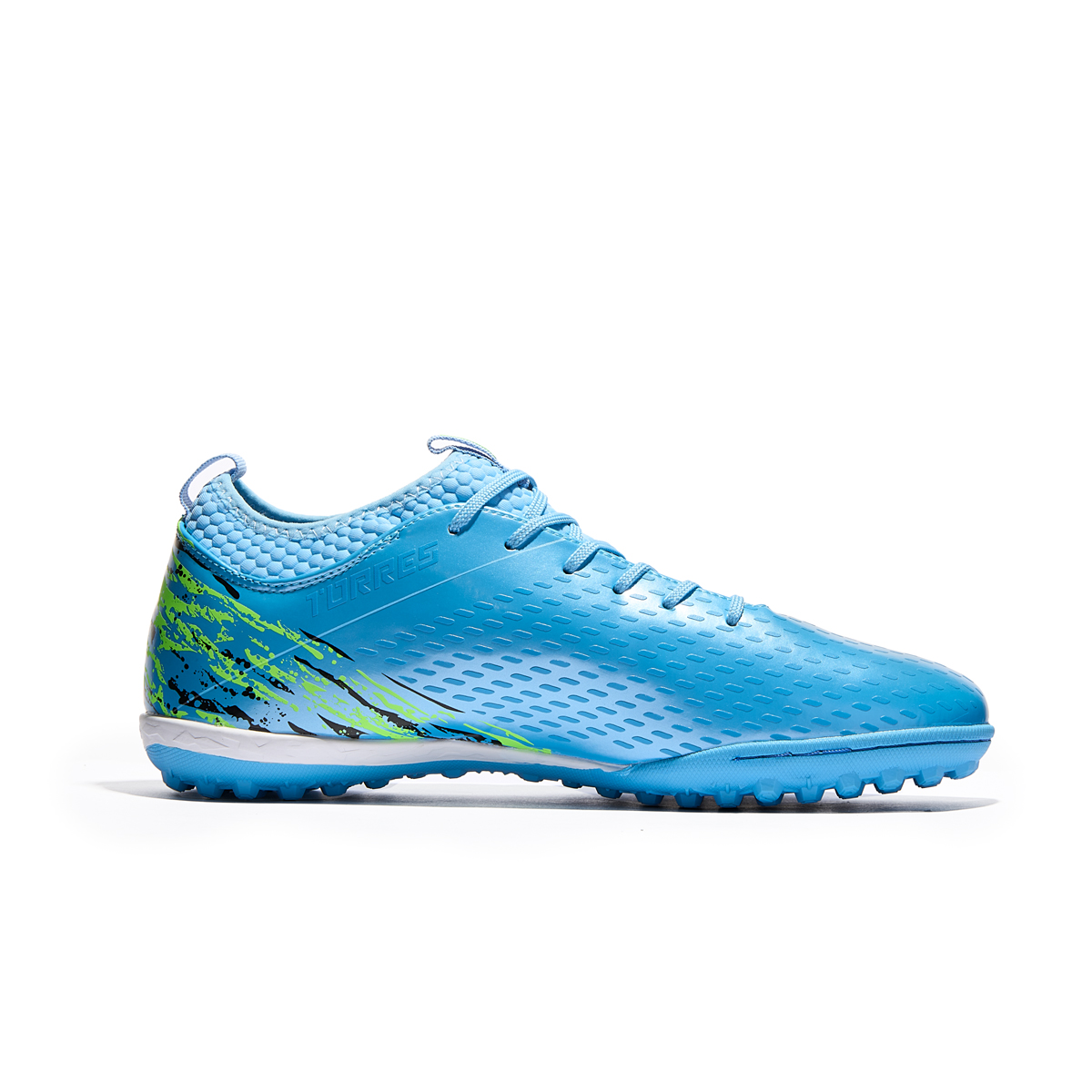 Бутсы футбольные (многошиповки) TORRES NEO-J, с носком, Размер 34, Цвет Голубой/Салатовый