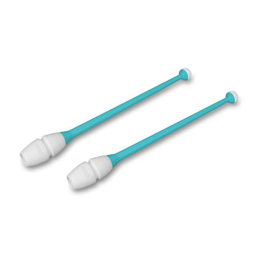 Булавы для художественной гимнастики INDIGO IN017, Размер 36 см, Цвет Бирюзово-белый