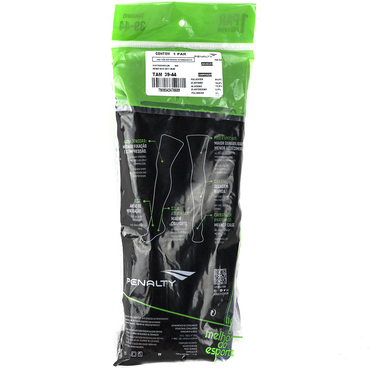 Носки спортивные PENALTY SE7E, размер 39-44, Цвет Черный