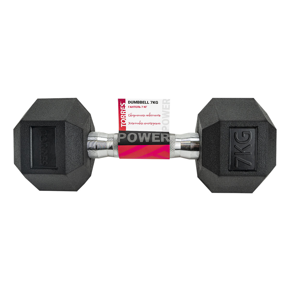 Гантель металлическая TORRES в резиновой оболочке, Вес 7 кг