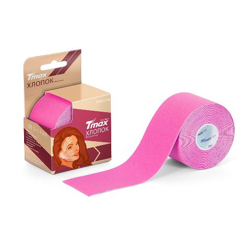 Тейп кинезиологический для лица TMAX Beauty Tape, хлопок, размер 5см x 5м, Цвет Розовый