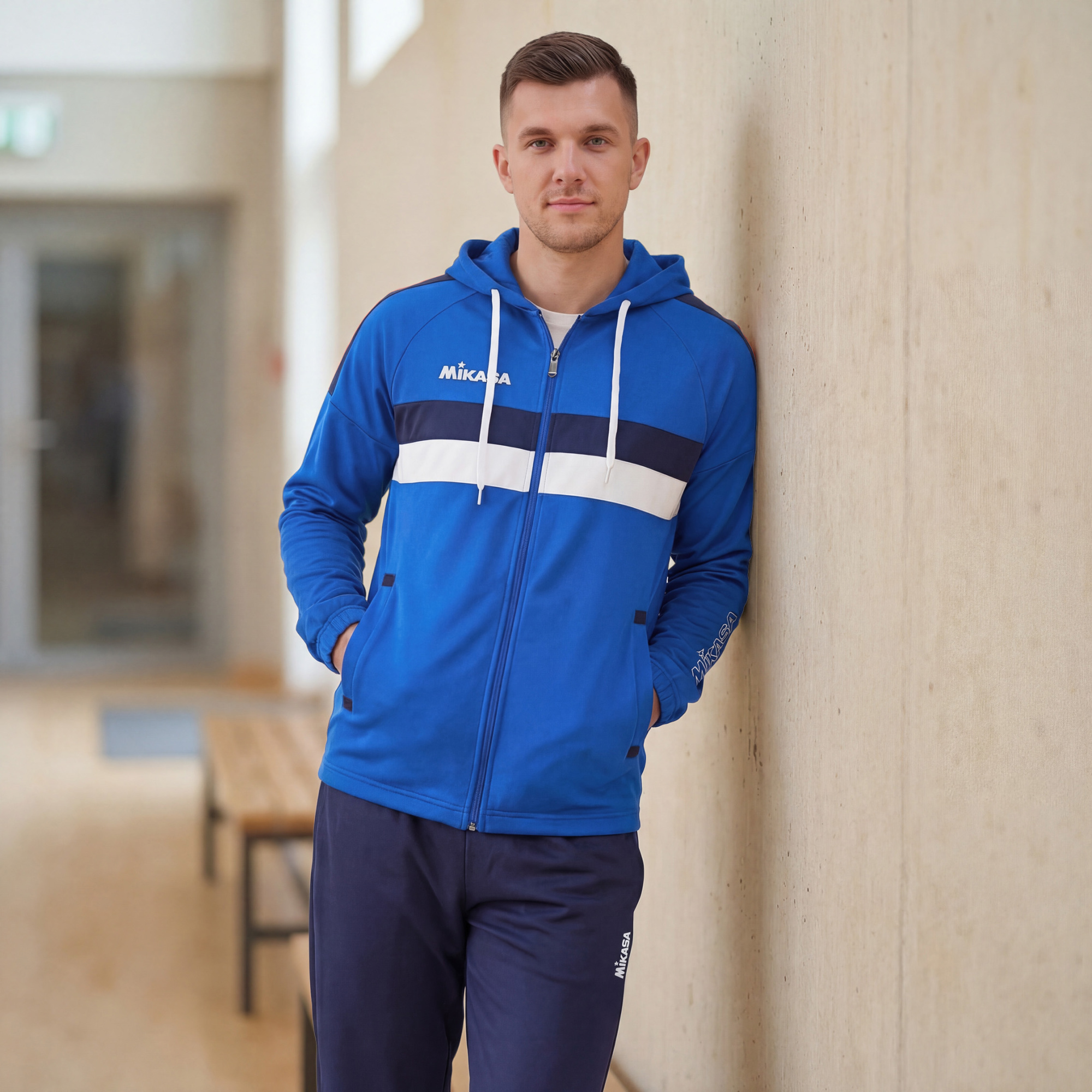 Костюм спортивный MIKASA, мужской с капюшоном, Размер s, Цвет Синий/Темно-синий